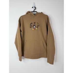GAP x Disney Hoodie Kids‎ XXL Mickey Mouse Fleece Pullover Logo Pocket Brown